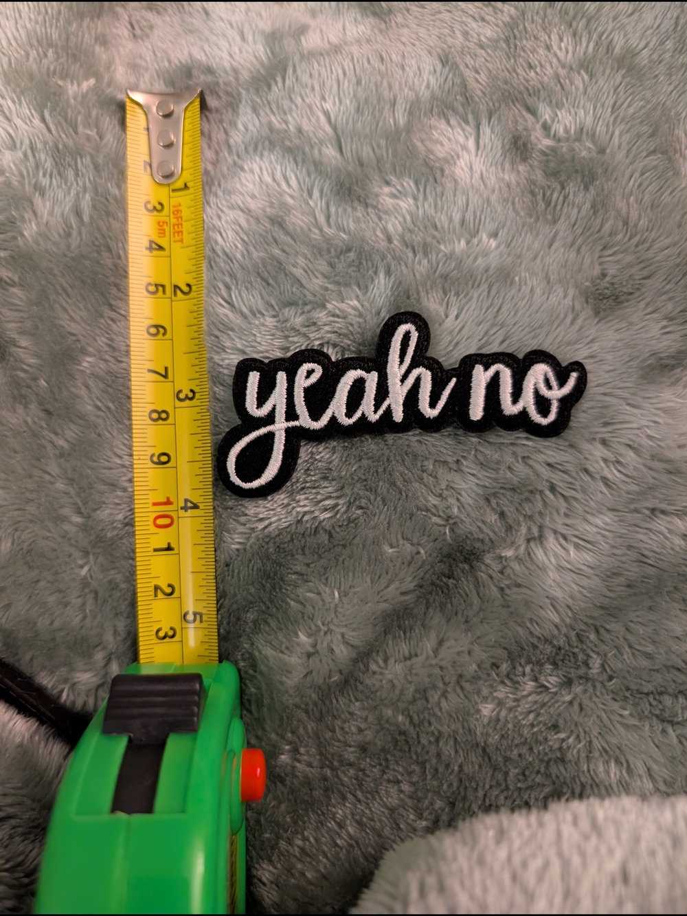 Yeah No Script Iron On Patch - Black and White Embroidered